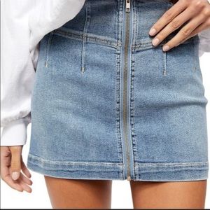 Free People high waisted zip front jean mini skirt